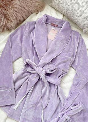 Велюровий комплект "шаль" для дому, піжама, темная пудра пижама, домашний костюм кимоно/халат и брюки/бежевый домашний костюм халат штаны4 фото