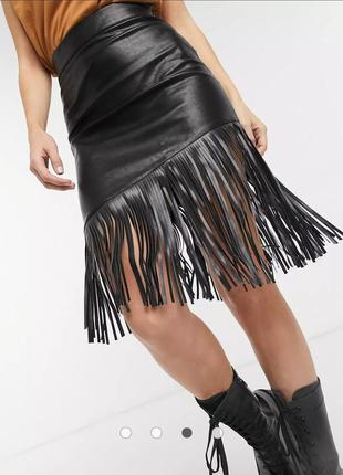 Шиуарная юбка миди из искусственной кожи с бахромой asos design