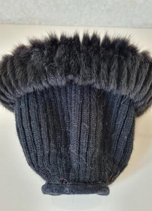 Норковая шапка с вязкой и шикарным помпоном, 55-57 см7 фото