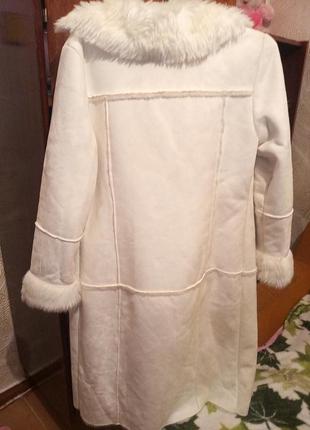 Шубка на праздник,  пальто на овчине с мехом белое, праздничное2 фото