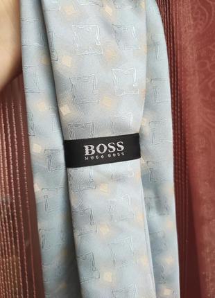 Шелковый галстук бело голубой принт бежевые ромбы квадраты hugo boss4 фото