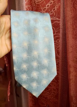 Шелковый галстук бело голубой принт бежевые ромбы квадраты hugo boss5 фото