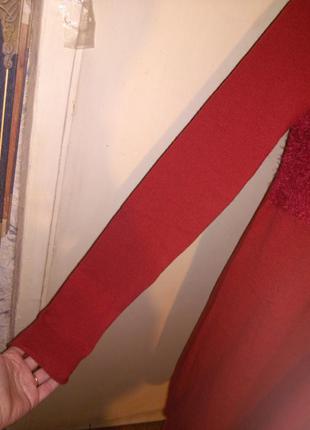 Трикотажной вязки,тёплое,комбинированное,терракотовое платье2 фото