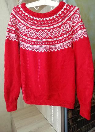 Свитер новогодний hand made oversize шерсть 2