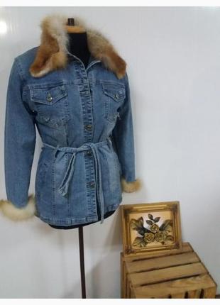 Женская модная джинсовая куртка с мехом,удлиненная