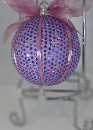 Ялинкова куля ручної роботи 8см бузковий з голографічним ефектом2 фото