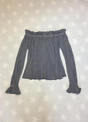 Модная кофта лонгслив блузка с открытыми плечами в полоску