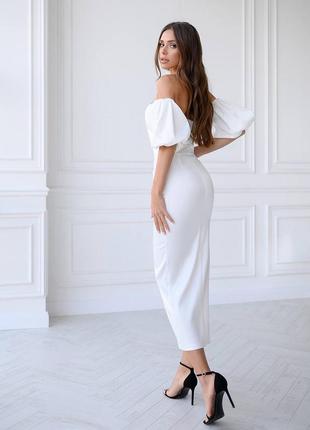 ‼️🆘 белое нарядное корсетное платье миди атлас с рукавом фонарик3 фото