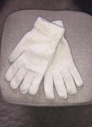 Шерстяные перчатки двойные шерсть натуральные ангора бежевые светлые5 фото