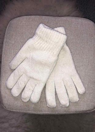 Шерстяные перчатки двойные шерсть натуральные ангора бежевые светлые9 фото