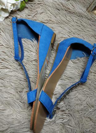 Шикарные летние синие босоножки с бисером5 фото