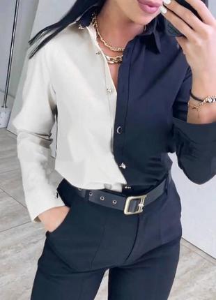 Сорочка чорно біла шовкова