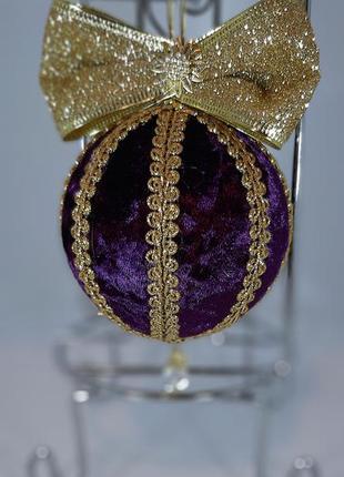 Ялинкова куля ручної роботи 8см фіолетовий з золотом1 фото