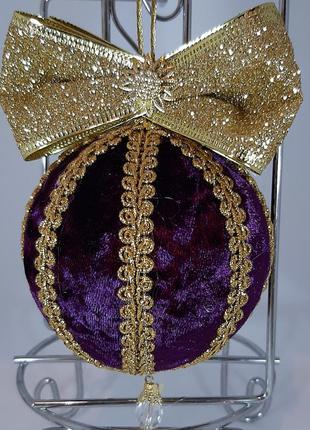 Ялинкова куля ручної роботи 8см фіолетовий з золотом2 фото