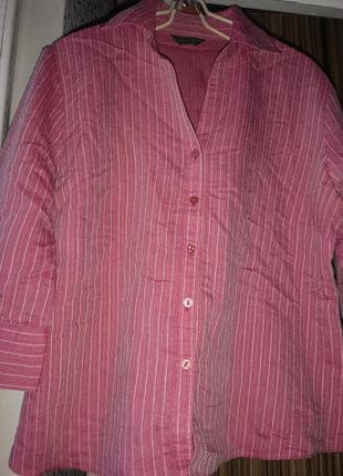 Бледно-розовая блуза в белую полоску v-вырез m/xl