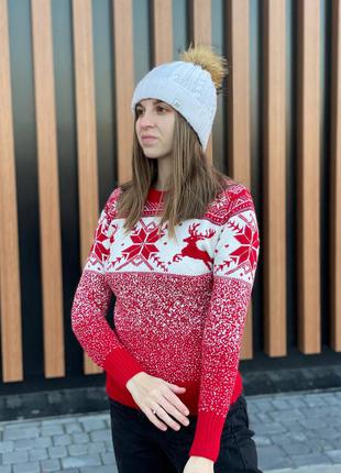 Женский новогодний свитер тёплый красный рождественский, подарок девушке3 фото