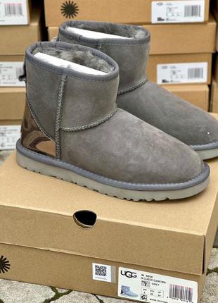 Зимние угги ugg grey metallic suede