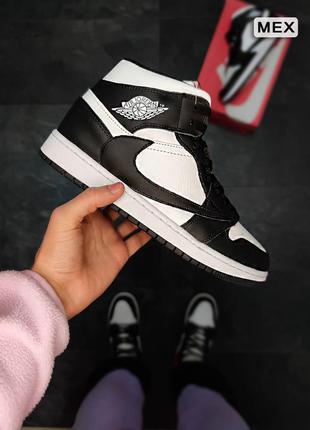 Зимние мужские кроссовки на меху nike air jordan 1 retro travis scott черные/белые, джордан