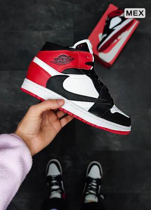 Зимние мужские кроссовки на меху nike air jordan 1 retro travis scott разноцветные, найк аир джордан