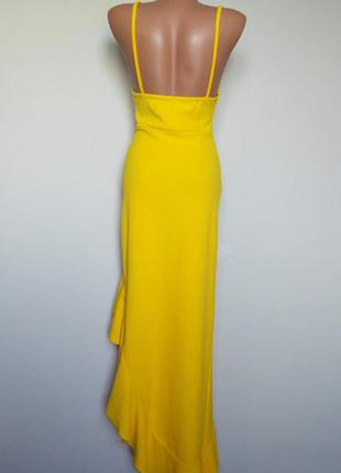 Жёлтое асимметричное вечернее платье с оборками. boohoo 8(36)4 фото