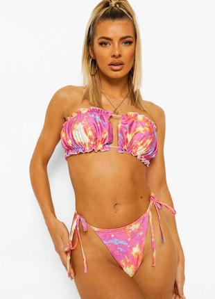 👙 swim sale 👙плавки на завязках в розовый космический принт от boohoo размер 8uk3 фото