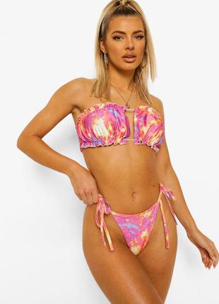 👙 swim sale 👙плавки на завязках в розовый космический принт от boohoo размер 8uk1 фото