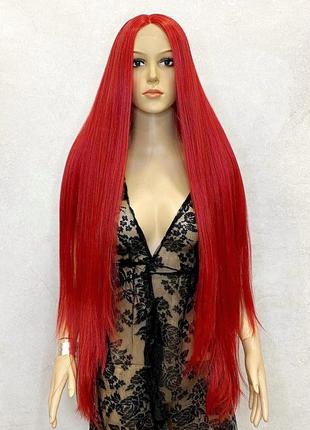 Парик на сетке lace front wig красный длинный прямой / перука на сітці червона довга пряма