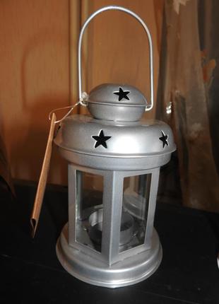 Серебристые фонарики светильники для свечки-таблетки jysk юск audhumle металл стекло новые1 фото