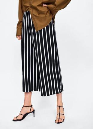 Zara basic collection штани - кюлот в принт чорно - білої смужки2 фото