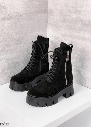 Зимние ботинки ботиночки чёрные натуральная замша3 фото