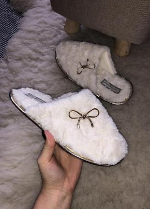Махровые меховые домашние тапочки резиновая подошва тёплые