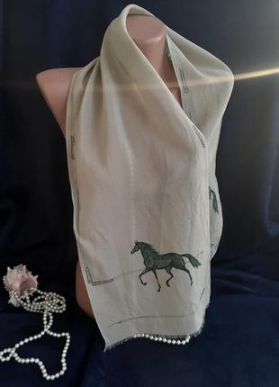 Polo silk шарф палантин з принтом коні гра поло ніжний оливковий вінтаж 100% натуральний шовк кінь кінь1 фото