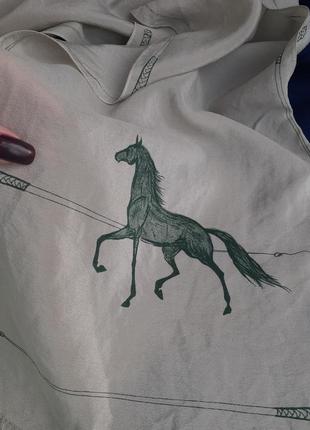 Polo silk шарф палантин з принтом коні гра поло ніжний оливковий вінтаж 100% натуральний шовк кінь кінь10 фото