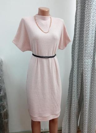 Прасивое розовое платье от c&a. рубчик. жіноча тепла сукня в рубчик