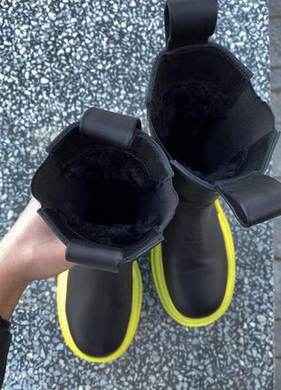 Зимові чоботи bottega veneta з густим хутром чорні6 фото