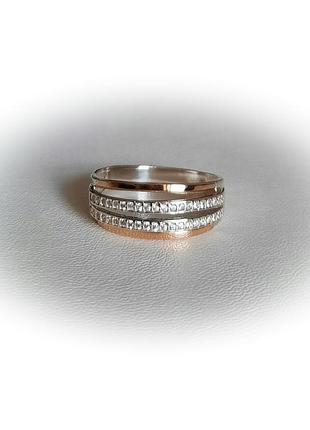 🫧 17 ; 18  размер кольцо серебро с золотом фианит белый7 фото