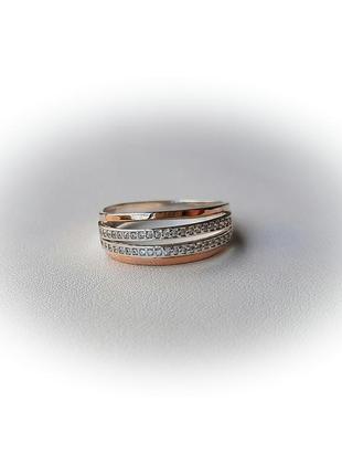 🫧 17 ; 18  размер кольцо серебро с золотом фианит белый6 фото