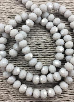 Бусины на нитке стекло рондель d=6мм светло-серый матовый (~100 бусин на на нитке)
