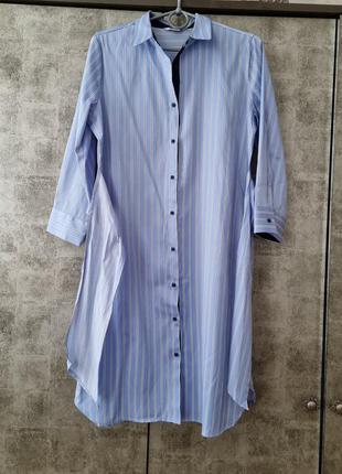 Нове блакитне плаття-сорочка ostin в смужку, з поясом.2 фото
