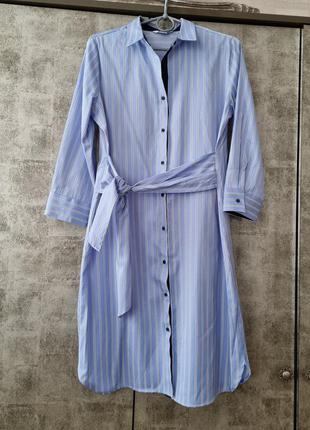 Нове блакитне плаття-сорочка ostin в смужку, з поясом.1 фото