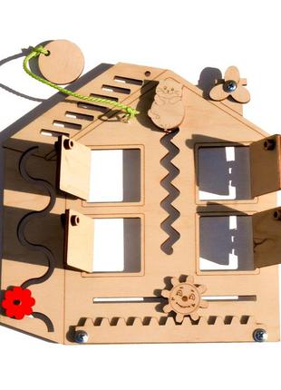 Заготовка для бизиборда многофункциональный деревянный домик 6в1 с окошками будиночок для бізіборда4 фото