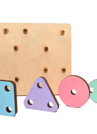 Заготовка для бизиборда цветная геометрика: 4 геометрические фигуры сортер на штырьках дерев'яна для бізіборда5 фото