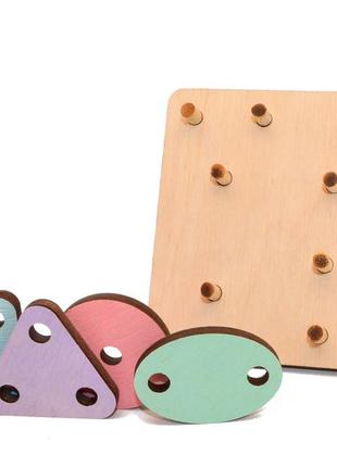 Заготівля для бизиборда кольорова геометрика: 4 геометричні фігури сортер на штирьках дерев'яна яна для бізіборда6 фото