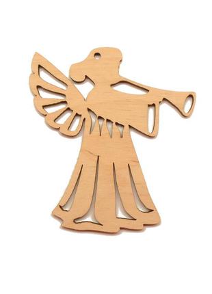 Деревянная новогодняя елочная игрушка "ангел с трубой" 9 см украшение на ёлку из фанеры
