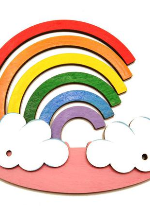 Заготовка для бизиборда радуга облака 15 см (не цветная) изучаем цвета формы дерев'яна веселка бізіборда9 фото