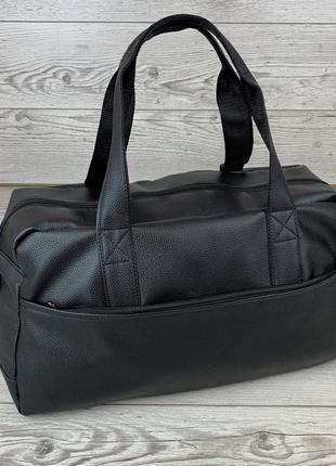 Спортивная дорожная сумка с плечевым ремнем, черная из экокожи в спортзал мужская4 фото