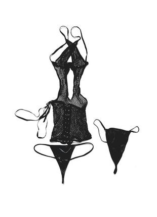 Белье черное эротическое корсет-сетка на шнуровке р s-m