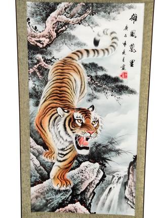 Панно китайская живопись гохуа "тигр" 140х58 см зеленый (с2385)