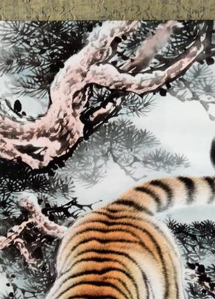 Панно китайская живопись гохуа "тигр" 140х58 см зеленый (с2385)