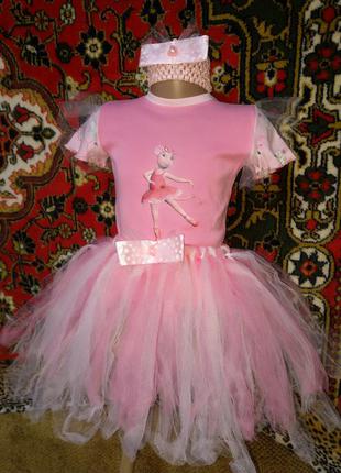 Классный эксклюзивный комплект анжелина балерина нарядный праздник футболка принт юбка пачка повязка2 фото